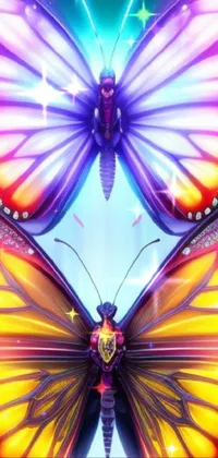 Looking for a stunning live wallpaper for your phone? Check out this colorful and mesmerizing image of two butterflies perched on top of each other