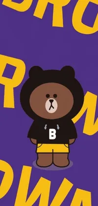 Enhance the look of your phone with this charming live wallpaper! It features a playful cartoon brown bear standing before a vibrant purple backdrop