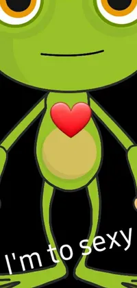 This phone wallpaper features a charming cartoon frog holding a heart in its mouth against a dark onyx background