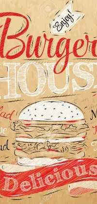 This live phone wallpaper features a lovely hand-drawn illustration of a delicious burger on a piece of paper, with captivating vintage typography and signboards