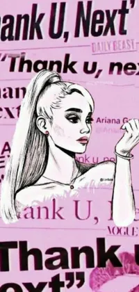 This lively phone wallpaper showcases a vibrant pink poster with the words "thank u next" in standout text