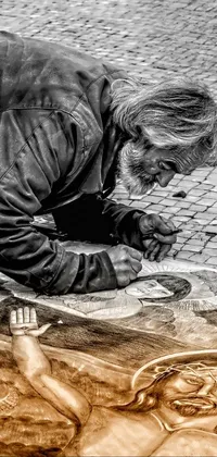 Transform your phone screen into a gallery with this stunning live wallpaper featuring a man creating a captivating chalk art