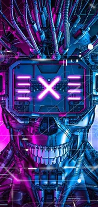 This smartphone wallpaper showcases an impressive, cyberpunk inspired image of a detailed robot mask, complete with intricate designs and textures that create a maximalist aesthetic