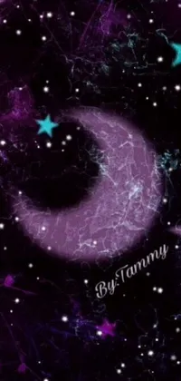 Indulge in the tranquility of a stunning purple and blue live wallpaper featuring a crescent moon and twinkling stars