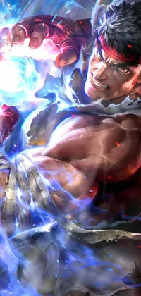 This striking live phone wallpaper features a close-up of a fist based on the legendary Ryu from Street Fighter