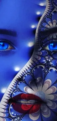Get mesmerized by this futuristic phone live wallpaper featuring a close-up of a woman's face with striking blue eyes
