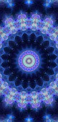 This stunning live wallpaper features a mesmerizing kaleidoscope pattern in shades of blue and purple