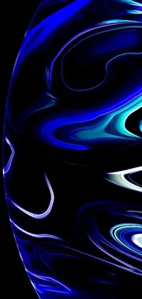 This digital art live wallpaper features a circular object on a black background with blue colors