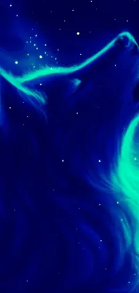This phone live wallpaper boasts a visually striking painting of a wolf set against a dark, starry night sky