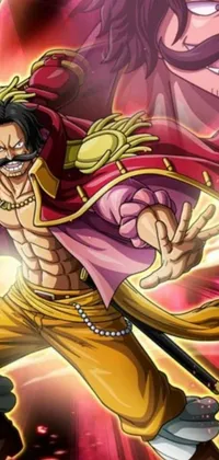 This vibrant live wallpaper showcases an animated hero character dressed in a bold red and yellow costume, reminiscent of Luffy Gear 5