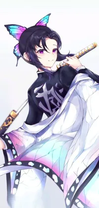This dynamic live wallpaper features a skillful warrior holding a gleaming sword in full-body purple and white cloak