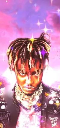 Looking for a trendy phone live wallpaper? Check out this digital art design showcasing a bust shot of a stylish man sporting dreadlocks and rapper bling jewelry