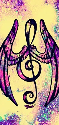 This live wallpaper showcases a stunning winged music note drawing in a psychedelic art style