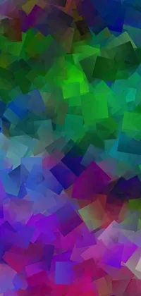 This phone live wallpaper features a stunning multicolored abstract background of triangles, reminiscent of crystal cubism art