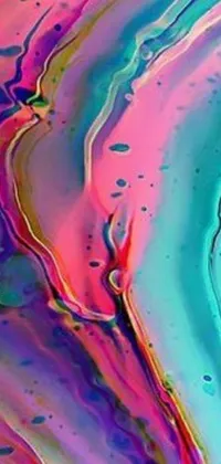 This live wallpaper features a close up of a vibrant fluid painting with a technicolour effect