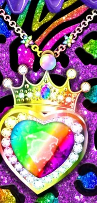 This heart with a crown live wallpaper features a radiant and colorful digital rendering that draws inspiration from deviantart and toyism