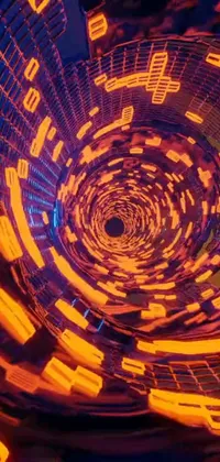 This phone wallpaper is a captivating spiral-shaped object that transforms in response to screen touches, featuring anamorphic lens effects and striking orange lights
