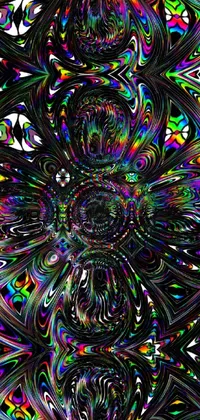 Introducing our new live wallpaper for your phone! This psychedelic image blends a raytraced pattern with dripping black iridescent liquid and intricate Wiccan spectrum symbols