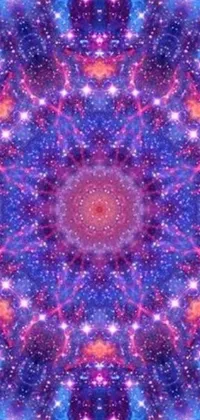 Experience a magical journey to the astral plane with this mesmerizing purple and blue mandala with stars at its center