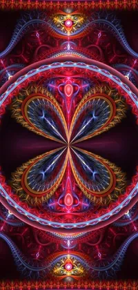 This live wallpaper features a stunning computer-generated image of a red and blue flower, inspired by psychedelic art and digital visionary art