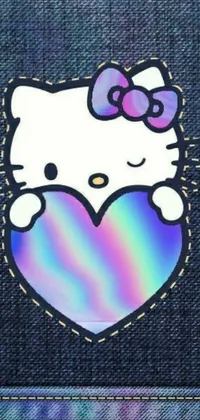 Enhance your phone's look with this cute and playful live wallpaper featuring Hello Kitty holding a charming heart