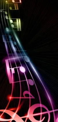 This phone live wallpaper features a vibrant musical note design with flowing music notes surrounding it