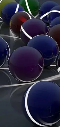 This phone live wallpaper showcases a unique design of tennis balls resting on a tennis court, in shades of dark purple and blue