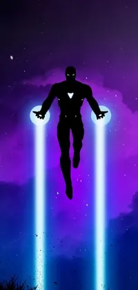Enhance your phone's look with this epic and dynamic live wallpaper featuring a dark silhouette of a man soaring through a futuristic city at night