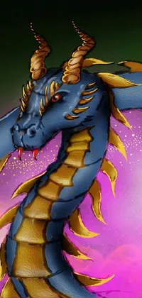 This stunning live phone wallpaper features a digital painting of a blue and yellow dragon