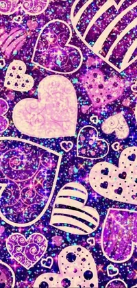This stunning live wallpaper features a vibrant purple glitter background with vibrant pink and blue accents