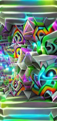 This live wallpaper features digital graffiti art that is vibrant and inspired by cubo-futurism
