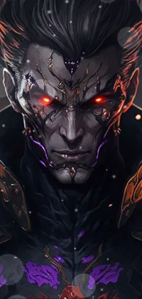 This twisted phone live wallpaper features a menacing character with red eyes, showcasing realistic details in the style of a demon
