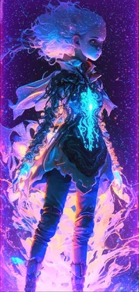Looking for an epic and immersive live wallpaper for your phone? Look no further than this stunning digital painting of a mage girl on a skateboard! This fantasy art masterpiece features a full body shot of the mage girl with a liquid glowing aura and intense blue eyes