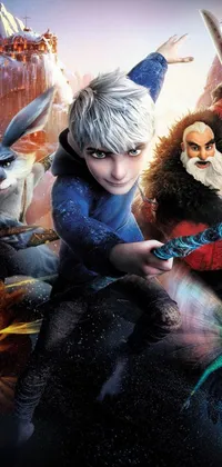 Looking for an epic live wallpaper for your phone? Look no further than Rise of the Guardians! This colorful and vibrant anime movie poster will transport you to a magical fantasy world filled with wonder and excitement