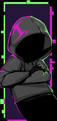 This live wallpaper features an amoled style artistic image of a person wearing a hoodie with arms folded in front