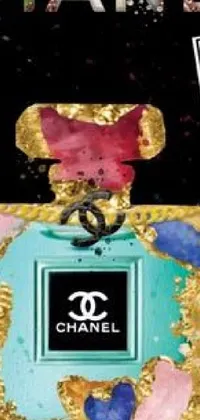 This phone live wallpaper features a bottle of Chanel perfume against a black background