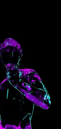This awe-inspiring phone live wallpaper showcases a dark-toned digital rendering featuring a 3D statue of a human under a neon purple illuminating glow