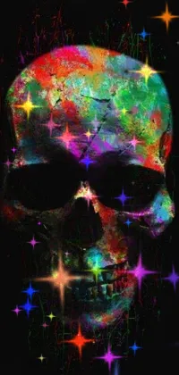 This phone live wallpaper boasts a captivating close-up of a skull set against a black background