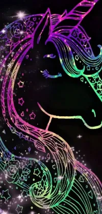 This stunning phone live wallpaper showcases a close-up view of a unicorn's head on a black background