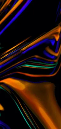 This colorful live wallpaper features an abstract digital painting created in the lyrical abstraction style, showcasing vibrant orange and blue hues against a black backdrop