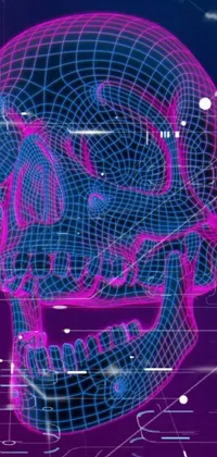 Get a cutting-edge phone live wallpaper with a digital art 3D wireframe-style skull set against a bold purple background