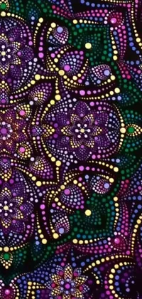 This phone live wallpaper showcases a stunning close-up of a floral painting inspired by pointillism, bioluminescence, and intricate Australia-inspired details