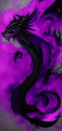 This live phone wallpaper features a striking purple and black dragon in an airbrush painting style
