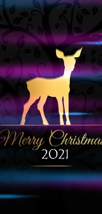 This phone live wallpaper showcases a stunning digital art depiction of a majestic gold deer atop a gradient purple and black background