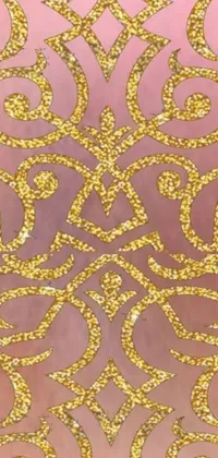 This phone live wallpaper features an intricate gold pattern on a soft pink background