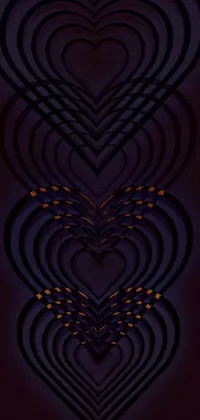 This phone live wallpaper showcases a group of hearts rendered digitally, decorated in ebony art deco style with vertical symmetry
