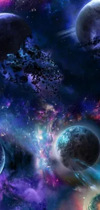 This live phone wallpaper features an awe-inspiring digital space art scene
