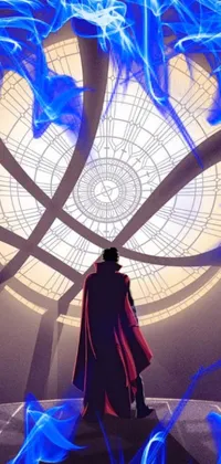 This live wallpaper features a man standing amidst a large clock, surrounded by shards and fractals of infinity