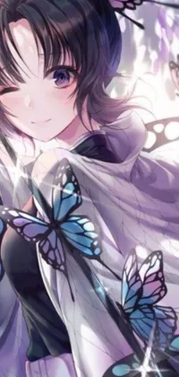 Looking for a magical live wallpaper for your phone? This purple and white cloak-wearing girl with long hair and butterfly wings will definitely enchant you