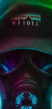 This phone live wallpaper showcases dystopian cyberpunk art with a man wearing a gas mask in front of a biohazard sign